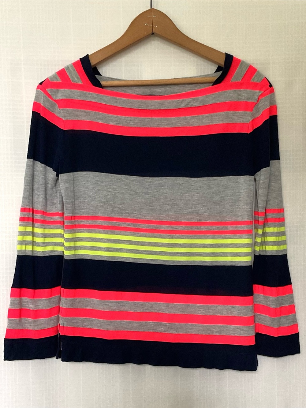 Marc by Marc Jacobs Gray long sleeve Tee with Neon Yellow and Coral Stripes